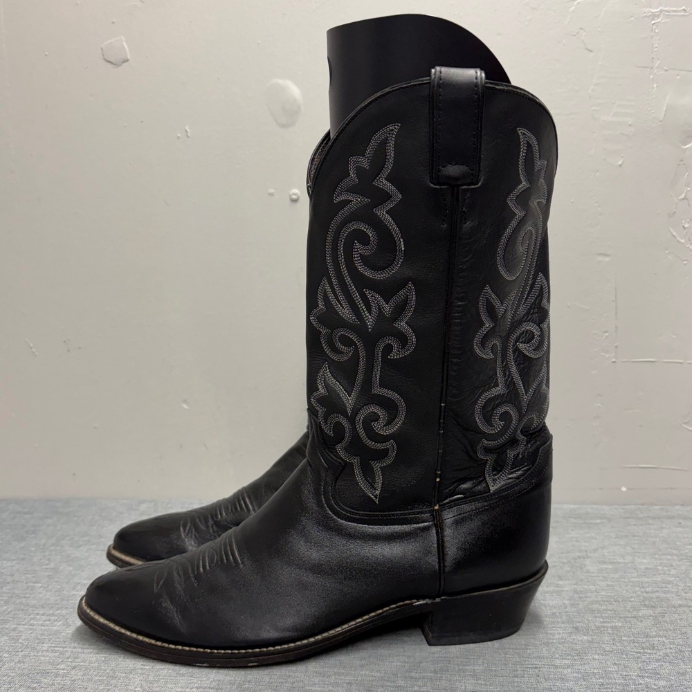 Justin Cowboy Boots Mens 13 D Black 1409 Leather Stitched Western Pointed Toe
